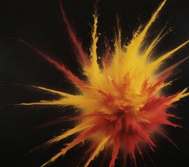 Poster - A vibrant explosion of red and yellow paint against a black background.