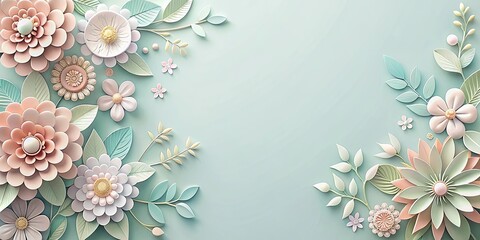 Wall Mural - Decorative wallpaper with delicate paper cut flowers in calming pastel tones