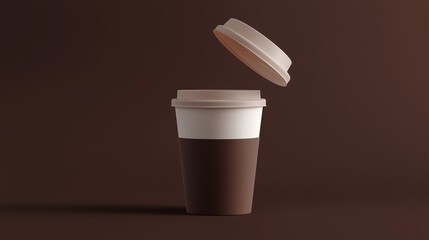 Mockup coffee cup disposable brown matte paper glass hot drink dark brown background