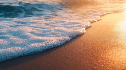 Poster - Ocean wave washing onto sandy beach at