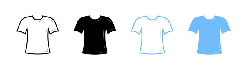 T-shirt set icons. Linear, silhouette and flat style. Vector icons.