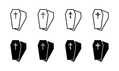 Poster - The coffin set icons. Linear and silhouette style. Vector icons.