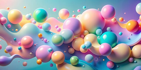 Wall Mural - Abstract background with fluid shapes and pastel colors, particles floating around