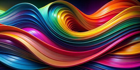 Wall Mural - Abstract art featuring repetitive curves and bold colors set against a dramatic black background