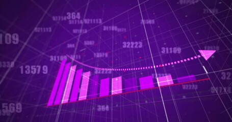 Wall Mural - Animation of data processing and diagram on purple background