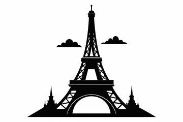 Wall Mural - Eiffel tower illustration. Eiffel tower black silhouette vector illustration on a white background 