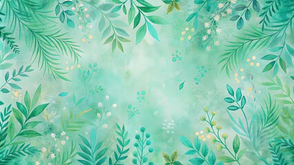 Wall Mural - Calming wallpaper featuring green and turquoise brush strokes and floral patterns