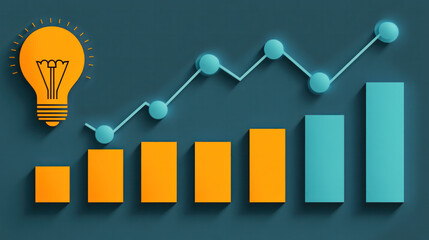 Poster - A light bulb is lit up next to a graph that shows a series of numbers. The graph is orange and blue, and it is a chart or a graph of some sort