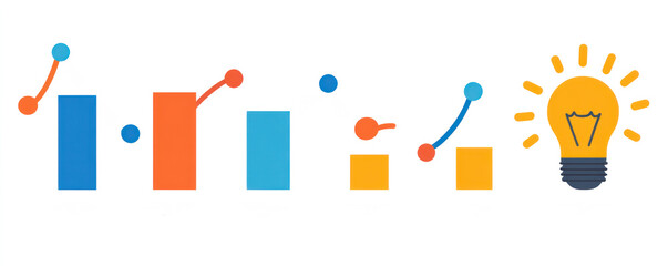 Poster - a series of graphs and a light bulb are shown on a white background. the graphs are arranged in a ro