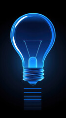 Poster - A blue light bulb is lit up in a dark room. Concept of brightness and illumination, as well as a feeling of warmth and comfort