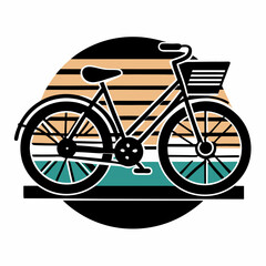 Minimalist bicycle with basket geometric design in retro colors for t-shirt print

