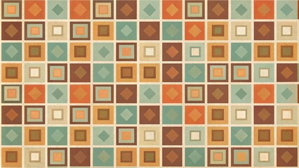 Wall Mural - Abstract retro square patterned background in muted colors as wallpaper
