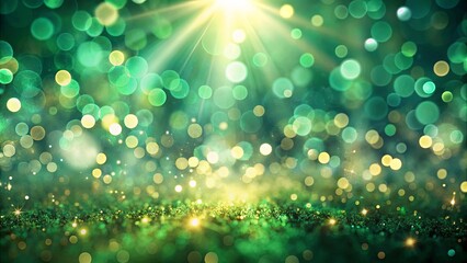Wall Mural - Dreamy wallpaper featuring deep green bokeh lights and soft light rays creating a mesmerizing ambiance