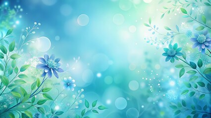 Wall Mural - Tranquil wallpaper featuring blurred blue and green gradients with delicate floral overlays