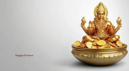 Innovative abstract, banner or poster for Dhanteras with Goddess Maa Lakshmi/ Pot full of golden coins for Indian Dhanteras and Diwali festival celebration

