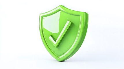 
cartoon 3d Icon safety shield check mark perspective . green symbol security safety icon. Checkmark in minimalistic style. 3d vector illustration. white background