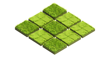 Poster - In an isometric view of multiple half-flipped green mats on a white background