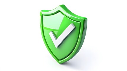 
cartoon 3d Icon safety shield check mark perspective . green symbol security safety icon. Checkmark in minimalistic style. 3d vector illustration. white background