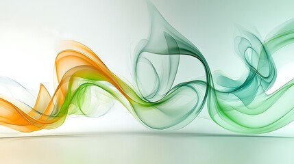 Abstract Green and Orange Wavy Lines on a Light Background