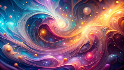 Wall Mural - Abstract background with swirling pastel ink and glowing lights