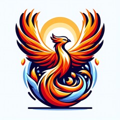 Beautiful Fire Phoenix bird flying vector illustration isolated on a white background