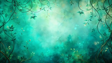 Wall Mural - Abstract background with teal and emerald brush strokes and ghostly vines