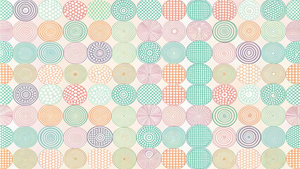 Wall Mural - Pastel Circle Pattern: A calming and whimsical background featuring a seamless pattern of pastel-colored circles with delicate patterns.  Perfect for adding a touch of whimsy and serenity to your desi