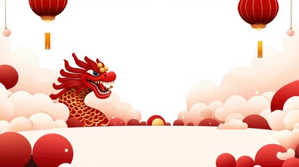 Chinese New Year Dragon and Lanterns Background