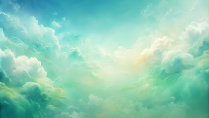 Wall Mural - calm background in pastel green and blue with wispy cloud textures