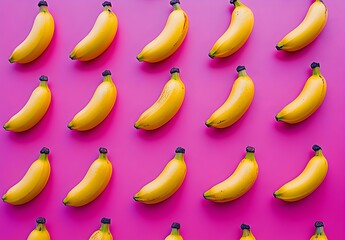 Wall Mural - Yellow bananas on pink background