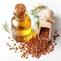 Flaxseed Oil on white background