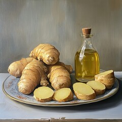 Wall Mural - Ginger Oil on white background