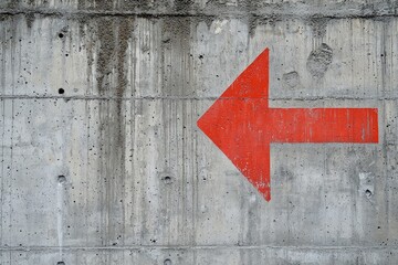 A bold red arrow on a grey concrete wall