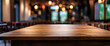 © Emongrapic - photo wooden table and blurred background of outdoor restaurant with bokeh light