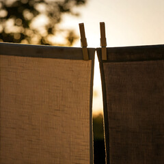 Wall Mural - Some fabrics are hung to dry on a clothesline.