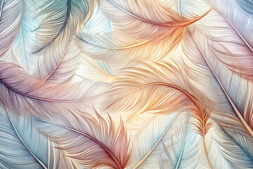 Canvas Print - feathery hues of tranquility: a gentle cascade of pastel feathers creates a serene abstract backdrop
