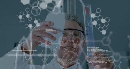 Poster - Animation of scientific data processing over caucasian male scientist in laboratory