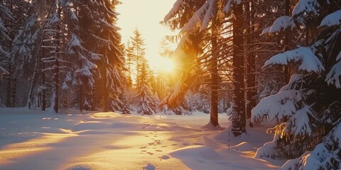 Poster - Snowy Forest Ski Tour Exploring stunning winter landscapes under the golden sunlight