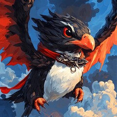 Poster - Fantasy Bird with Wings Spread Against Cloudy Sky