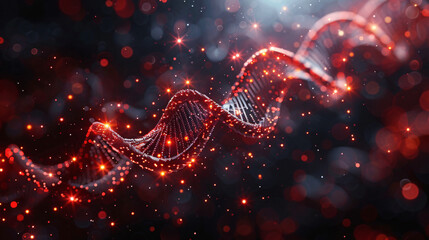Poster - A stunning abstract representation of DNA strands illuminated with sparkling red lights, creating a sense of scientific beauty and depth in the design.