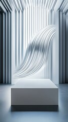 Wall Mural - Abstract White Minimalist Interior Design with Curved Wall and Podium.