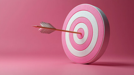 a vibrant pink target with a dart embedded, symbolizing focus and achieving goals in a creative and 
