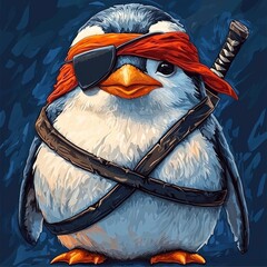 Sticker - Penguin Ninja with Eyepatch and Sword