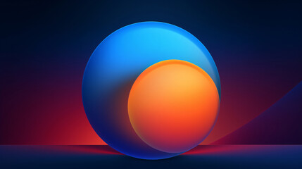 Poster - A modern digital illustration of overlapping spheres in blue and orange hues, set against a dark background, creating a striking visual impact.