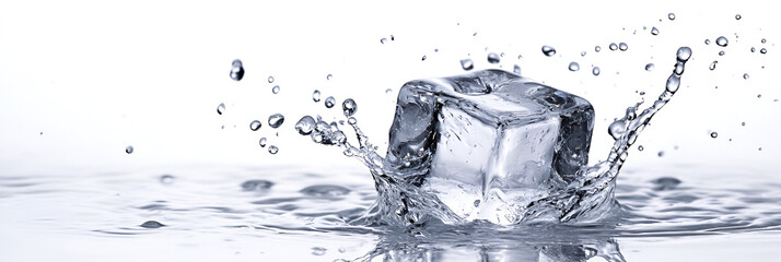 Poster - Ice Cube Splashing in Water, Refreshing Drink Concept