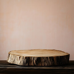 Wall Mural - Wooden slice on wooden table and copy space