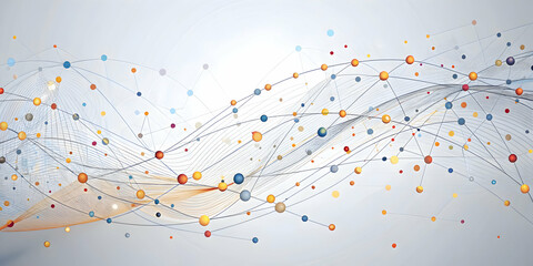 Poster - Abstract Network Connection: A mesmerizing digital abstract backdrop showcasing a vibrant network of interconnected nodes and flowing lines, symbolizing a vast interconnected system. This image evokes