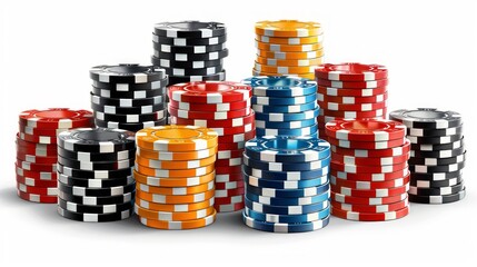 Wall Mural - Set with stacks of different casino chips on white background, banner design. Poker game