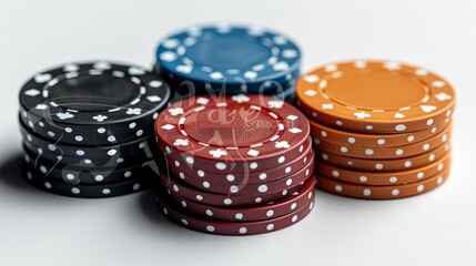 Wall Mural - Set with stacks of different casino chips on white background, banner design. Poker game