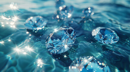 Poster - A stunning close-up image of sparkling diamonds in clear water, reflecting light and creating a luxurious and captivating visual effect.